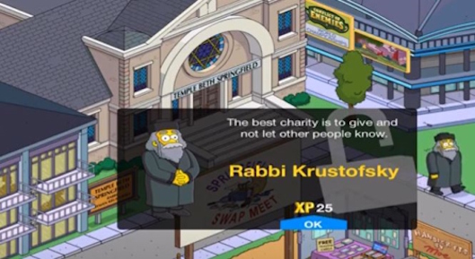 Scene from the Tapped Out video game rabbi module